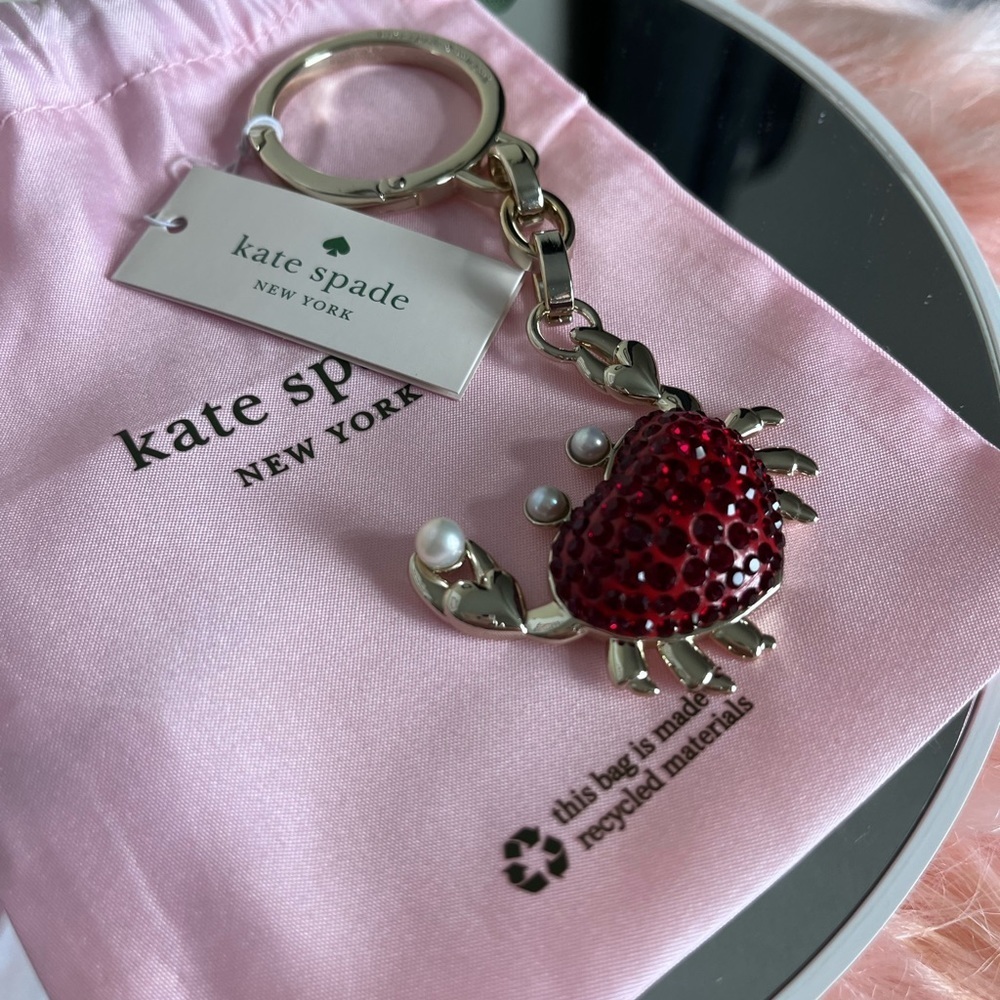 NWT Kate Spade Pearl Rhinestone Crab Bag Charm Keychain